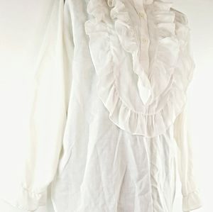 XL Vintage Plus Size white high collar Ruffled long sleeve blouse